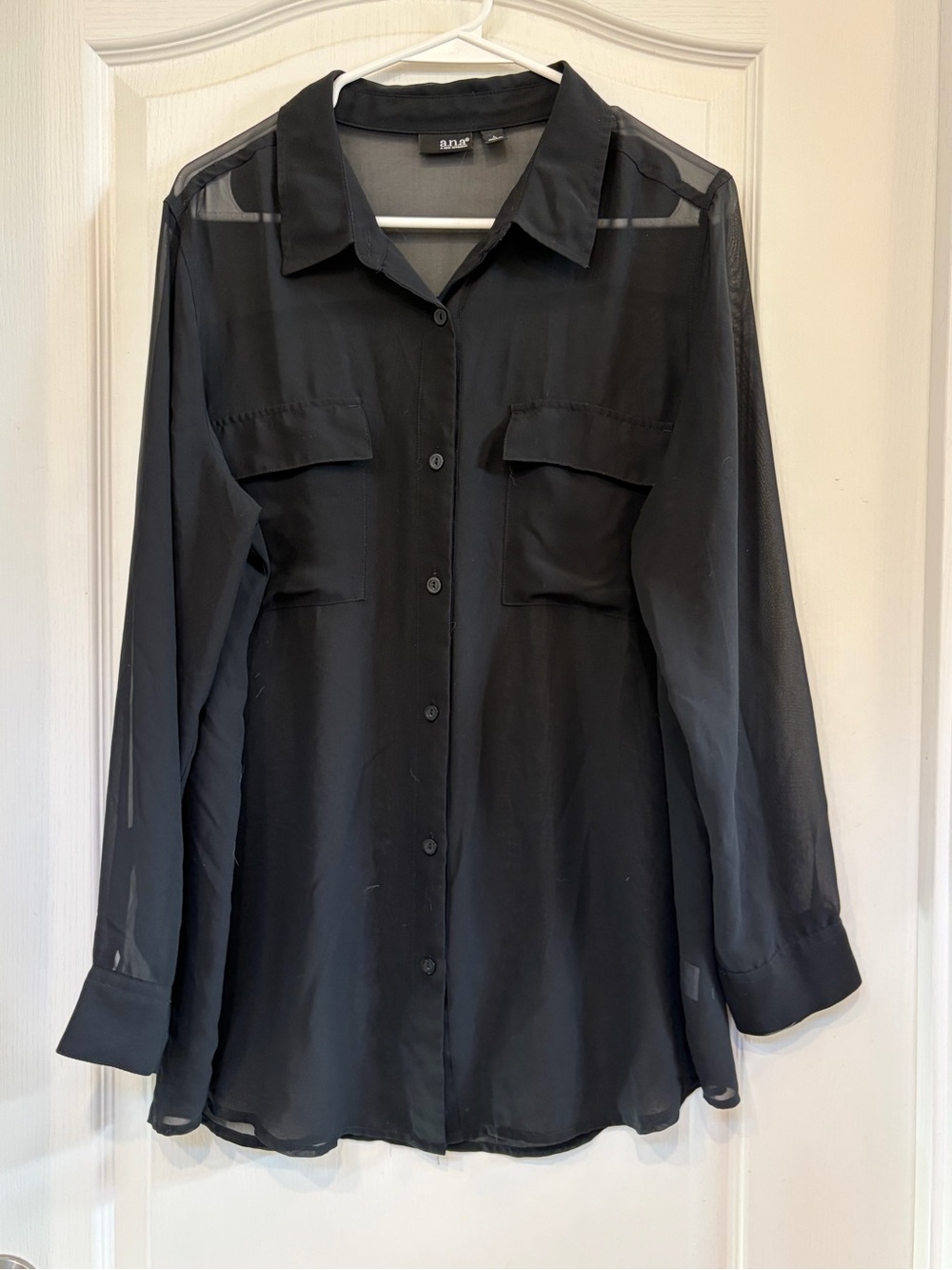 a.n.a Black Sheer Button-Down Shirt
